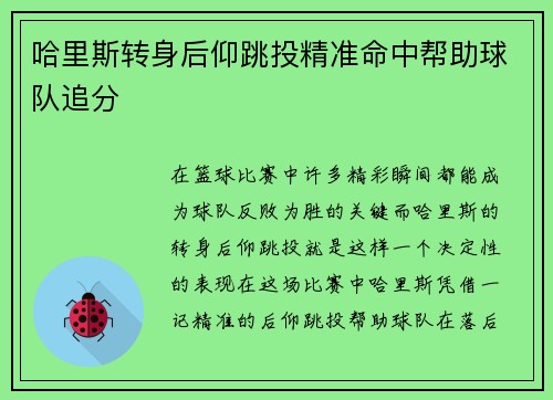 哈里斯转身后仰跳投精准命中帮助球队追分